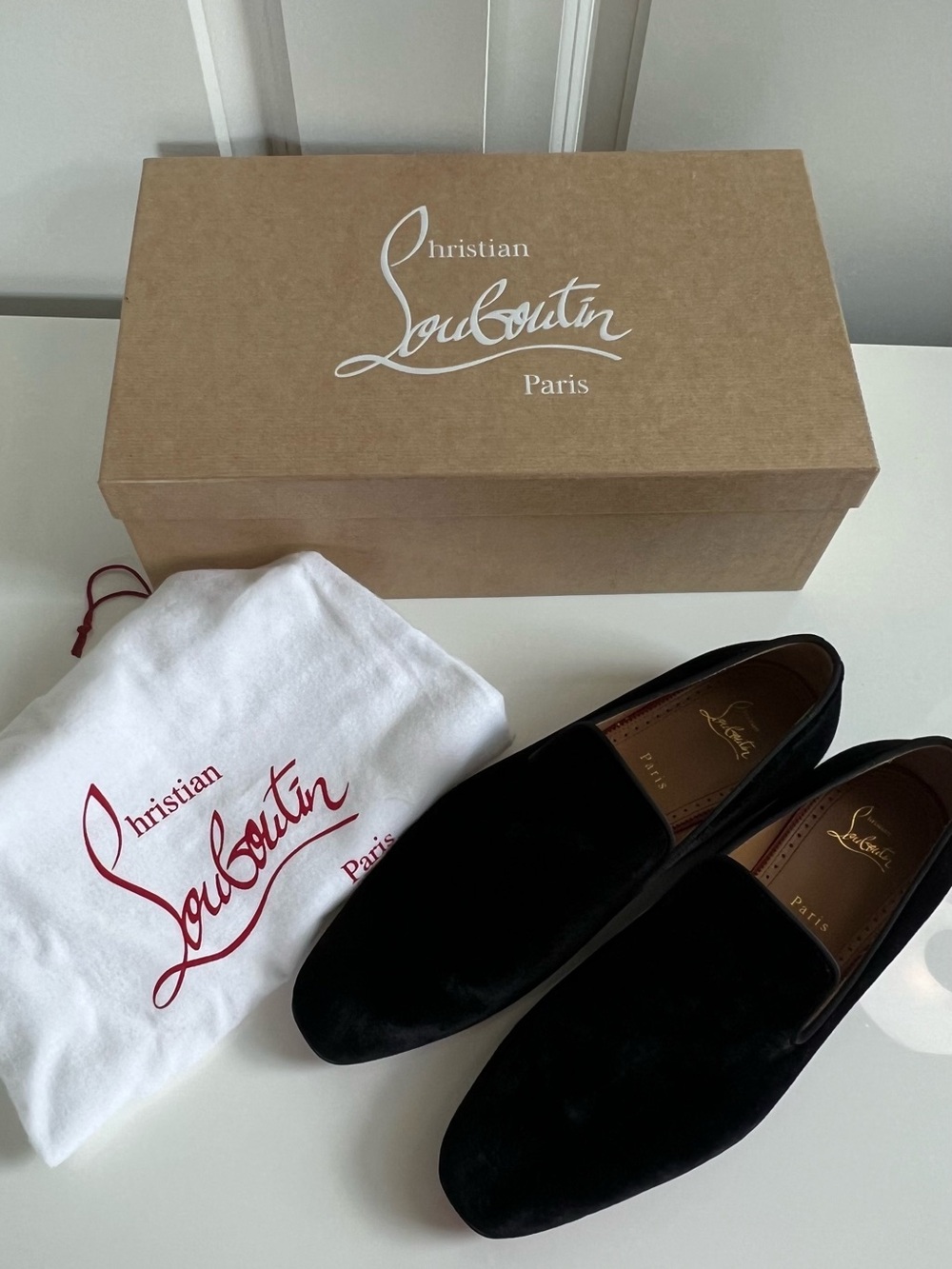 Authentic Christian Louboutin Dandelion Loafers Men's US Size 9 Black Velvet